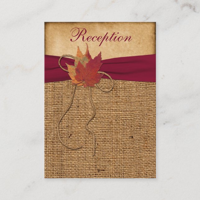 Cartão De Informações Autumn Leaves, FAUX Burlap Enclosure Card 3 (Frente)