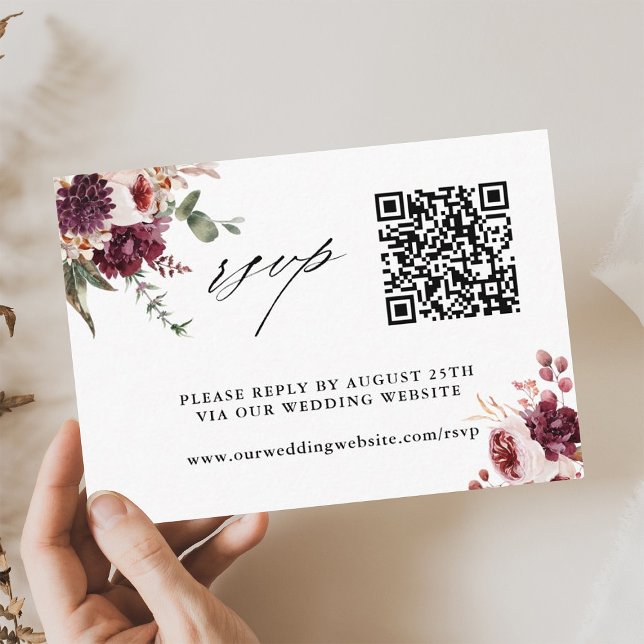 Cartão De Informações Autumn Romance Floral Wedding Código QR RSVP (Criador carregado)