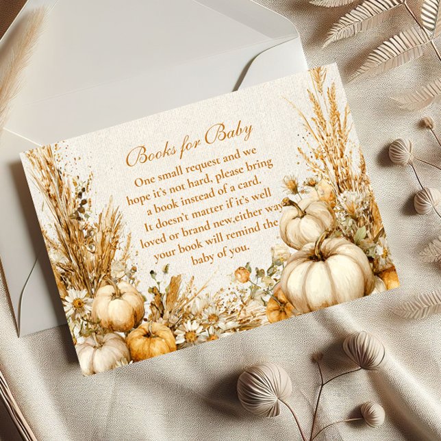 Cartão De Informações Autumn Rustic Pumpkin Books para Bebê (Criador carregado)