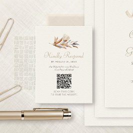 Cartão De Informações Autumn Wildflower Minimalist Casamento RSVP QR