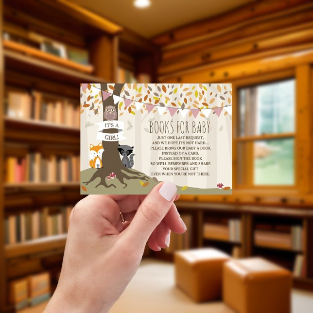 Cartão De Informações Autumn Woodland Creatures Baby Girl Book Solicitaç (Criador carregado)