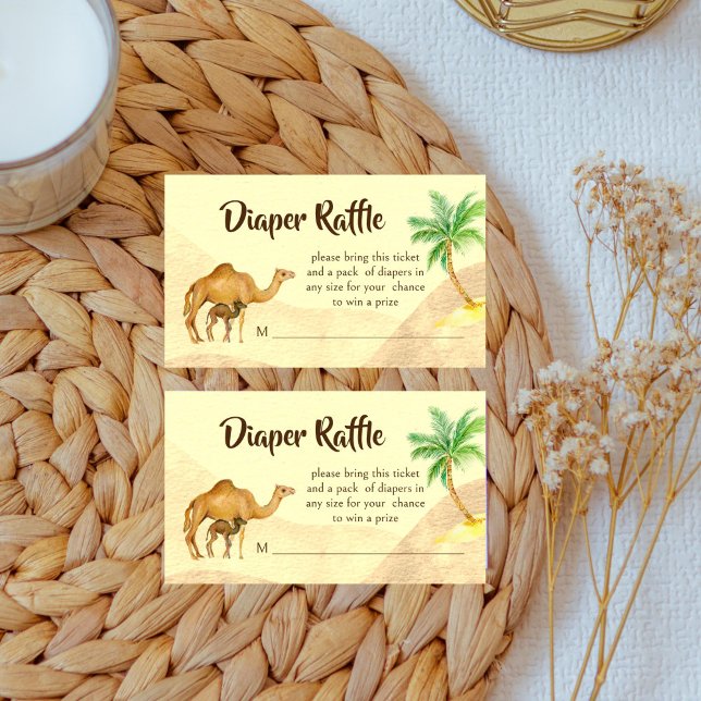 Cartão De Informações Aventura aguarda rifa de fralda de camelo de bebê  (Adventure awaits Arabian desert baby camel baby shower diaper raffle enclosure card raffle tickets)