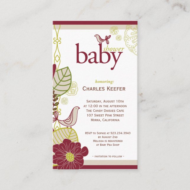 Cartão De Informações Aves e Flores (Frente)