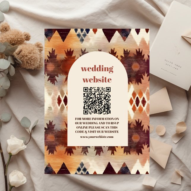 Cartão De Informações Aztec Tribal Brown Ethnic Western Weding qr code (Criador carregado)