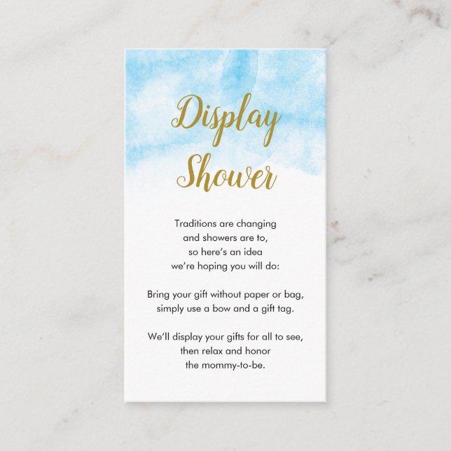 Cartão De Informações Azul Aquarela | Placa de Chá de fraldas de exibiçã (Frente)