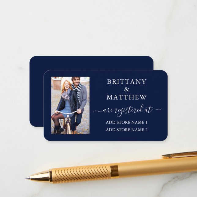 Cartão De Informações Azul do Registro de Casamento de Fotografia da Cal (Frente/Verso In Situ)