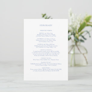 Cartão De Informações Azul e Branco Itinerário de Casamento de Monogra