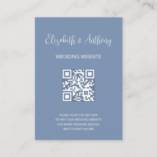 Cartão De Informações Azul Empoeirado Elegante Script   Código QR RSVP C