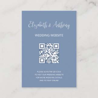 Cartão De Informações Azul Empoeirado Elegante Script | Código QR RSVP C