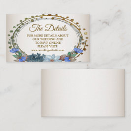 Cartão De Informações Azul Floral Geométrico Dourado Detalhe de Casament