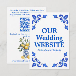 Cartão De Informações 💙🍋 Azul & Limone Romance QR Site de Casamento
