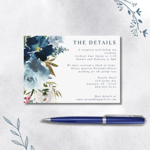 Cartão De Informações Azul Marinho & Azul Poeirento Floral Elegante Aqua