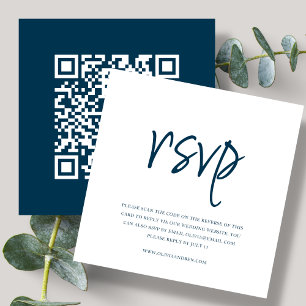 Cartão De Informações Azul Marinho Código QR Resposta para Casamento