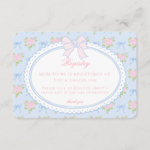 Cartão De Informações Azul Pastel Antigo Fancy Registro Floral de Bebê