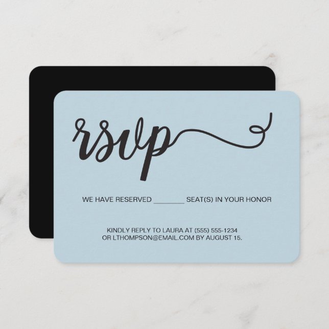 Cartão De Informações Azul Poeira Assento Reservado RSVP sem enviar pelo (Frente/Verso)