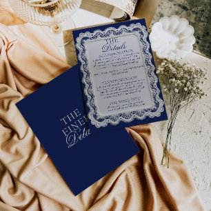 Cartão De Informações Azul Real Renda Doily Detalhes de Casamento de Din