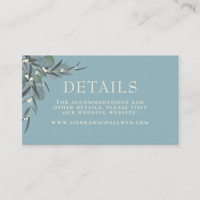 Cartão De Informações Azul Turquesa | Detalhes Botânicos de Casamento co (Frente)