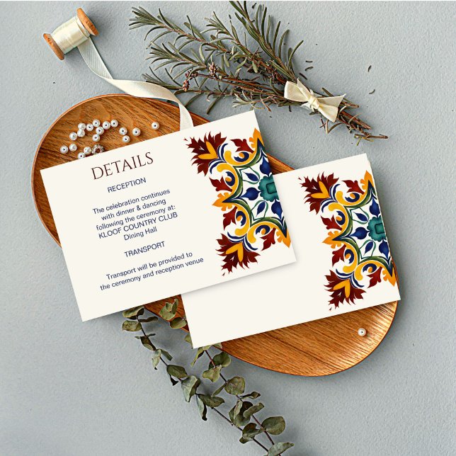 Cartão De Informações Azulejo, casamento azul no Mediterrâneo (Azulejo blue Portuguese Mediterranean wedding details Enclosure Card wedding invitation suite)