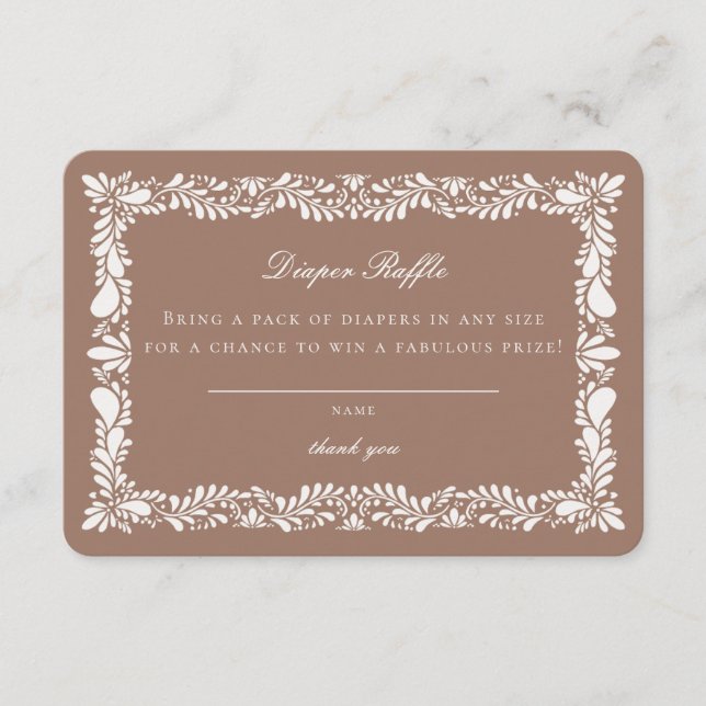 Cartão De Informações Azulejo Mocha Brown Talavera Fralda Raffle Inserçã (Frente)