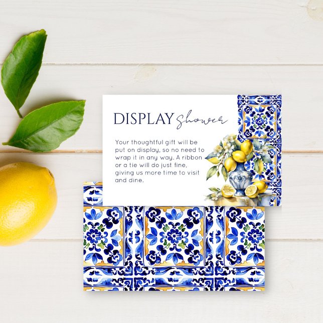 Cartão De Informações Azulejos azuis italianos Amalfi - chá (Amalfi Italian Vietri blue tiles lemons display shower bridal shower Enclosure Card)