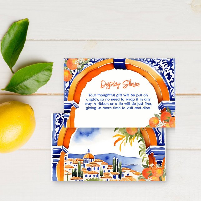 Cartão De Informações Azulejos azulejo talavera azul laranja chá (Orange blue azulejo talavera tiles display bridal shower enclosure card Spanish Mexican citrus theme)