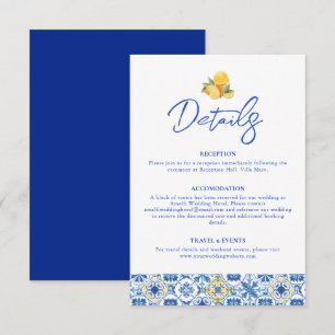 Cartão De Informações Azulejos Italianos Casamento de Destino La Dolce V
