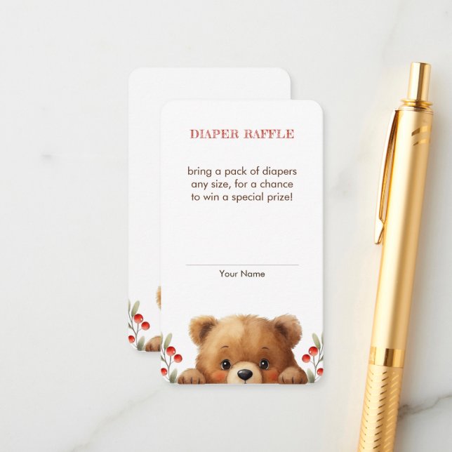 Cartão De Informações Baby Bear And Rowan Berries Diaper Raffle (Frente/Verso In Situ)