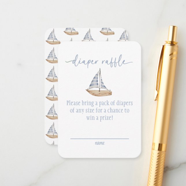 Cartão De Informações Baby Boy Sail Shower Diaper Raffle Card (Frente/Verso In Situ)