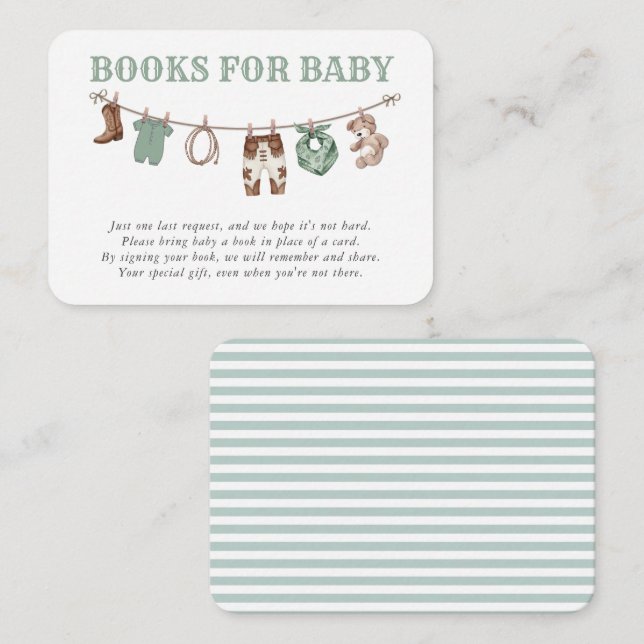 Cartão De Informações Baby Green Little Cowboy Books for Baby (Frente/Verso)