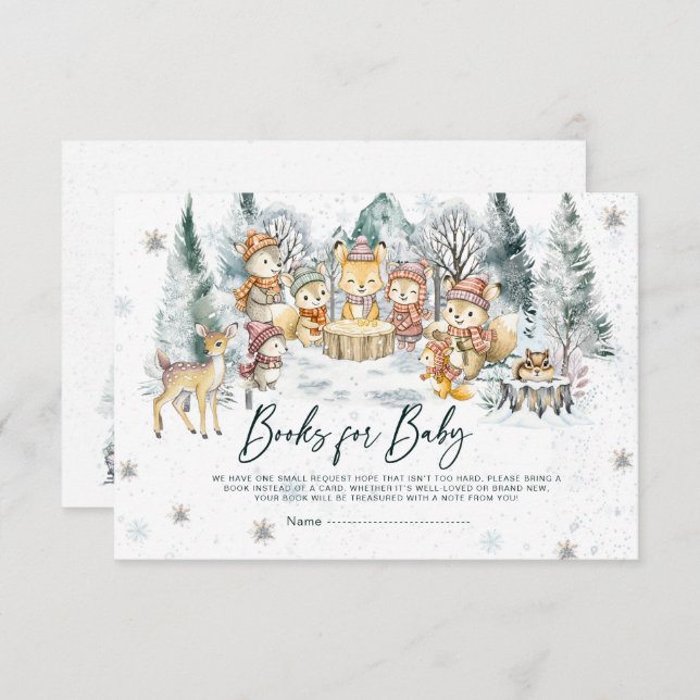 Cartão De Informações Baby Its Cold Outside Baby Shower Woodland Books  (Frente/Verso)