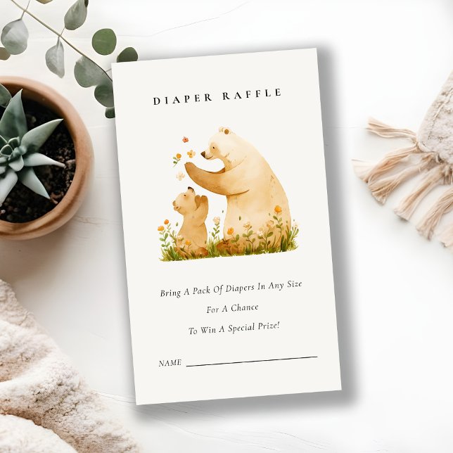 Cartão De Informações Baby Mãe Bear Neutro Chá de fraldas Raffle (Criador carregado)