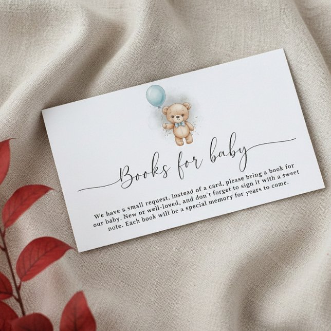 Cartão De Informações Baby Shower Book Request  for Boy Blue Balloon (Criador carregado)