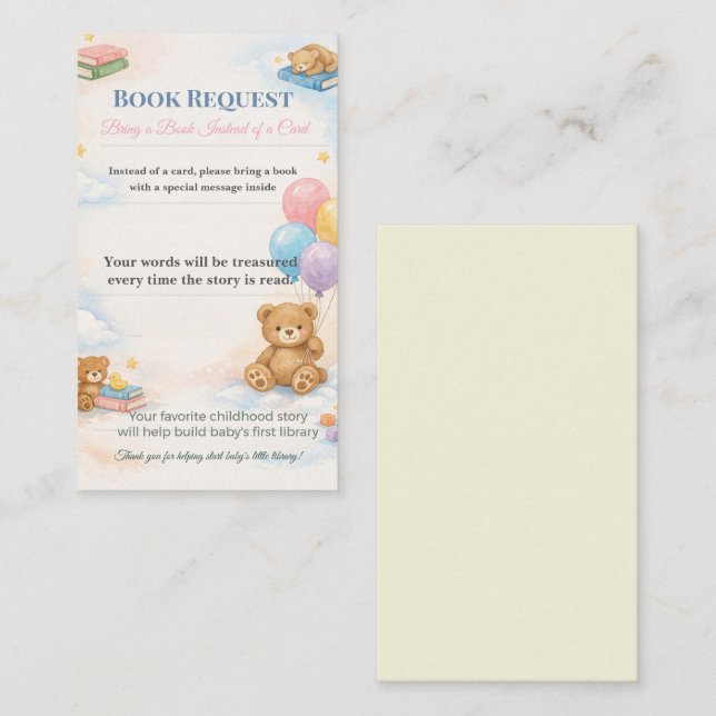 Cartão De Informações Baby Shower Book Request | Library Card Keepsake (Frente/Verso)