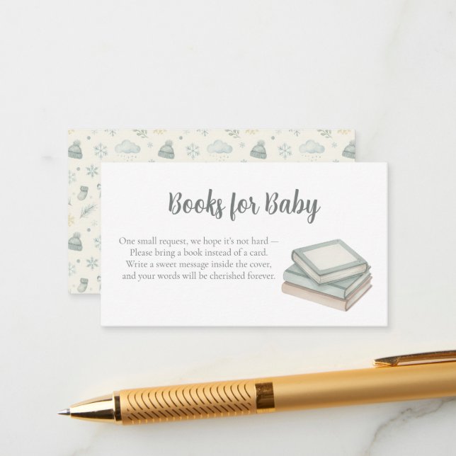 Cartão De Informações Baby Shower Books for Baby Request Card (Frente/Verso In Situ)
