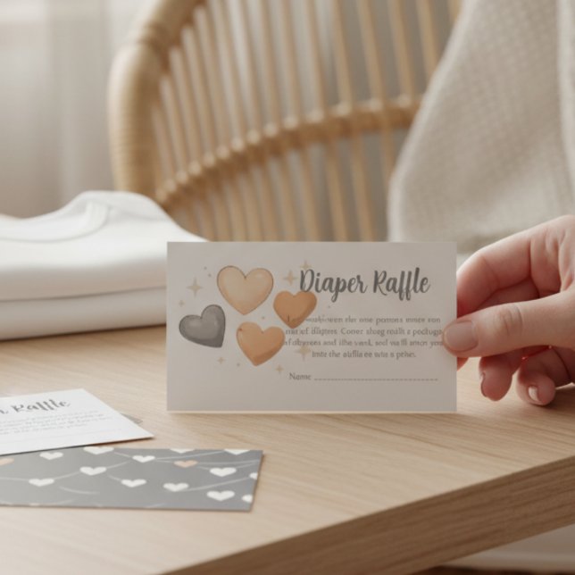 Cartão De Informações Baby Shower Diaper Raffle Card - Boho Heart (Gray and peach diaper raffle baby shower card)