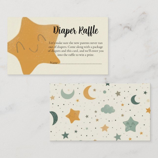 Cartão De Informações Baby Shower Diaper Raffle Card–Boho Stars & Moons (Frente/Verso)