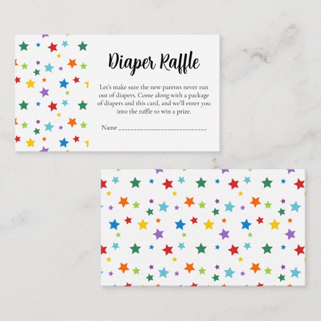 Cartão De Informações Baby Shower Diaper Raffle Card–Bright Stars (Frente/Verso)