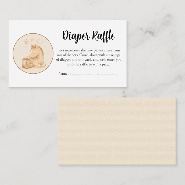 Cartão De Informações Baby Shower Diaper Raffle Card – Cute Foal (Frente/Verso)
