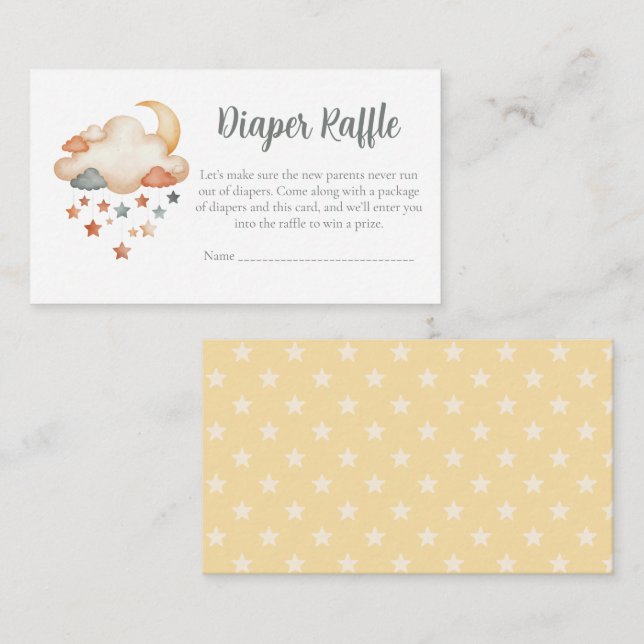 Cartão De Informações Baby Shower Diaper Raffle Card – Dreamy Stars (Frente/Verso)