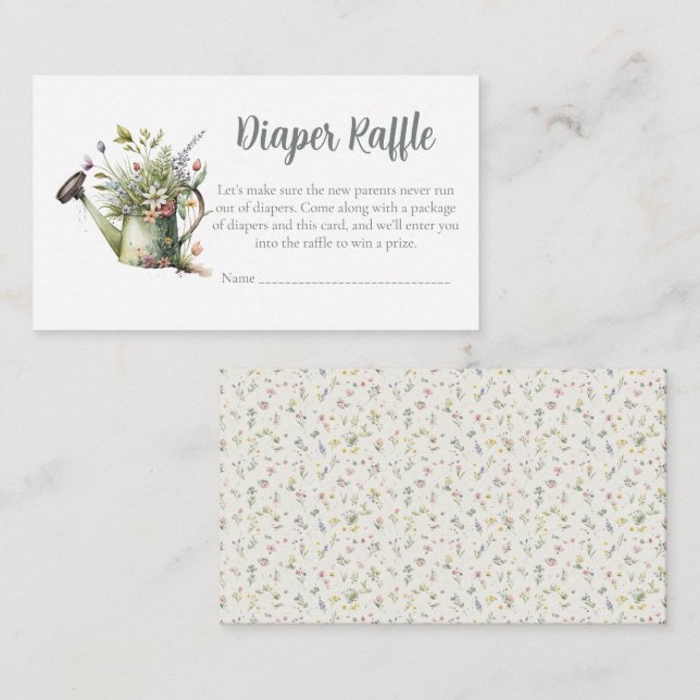 Cartão De Informações Baby Shower Diaper Raffle Card - Rustic Floral (Frente/Verso)