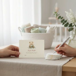 Cartão De Informações Baby Shower Diaper Raffle Card with Teddy Bear