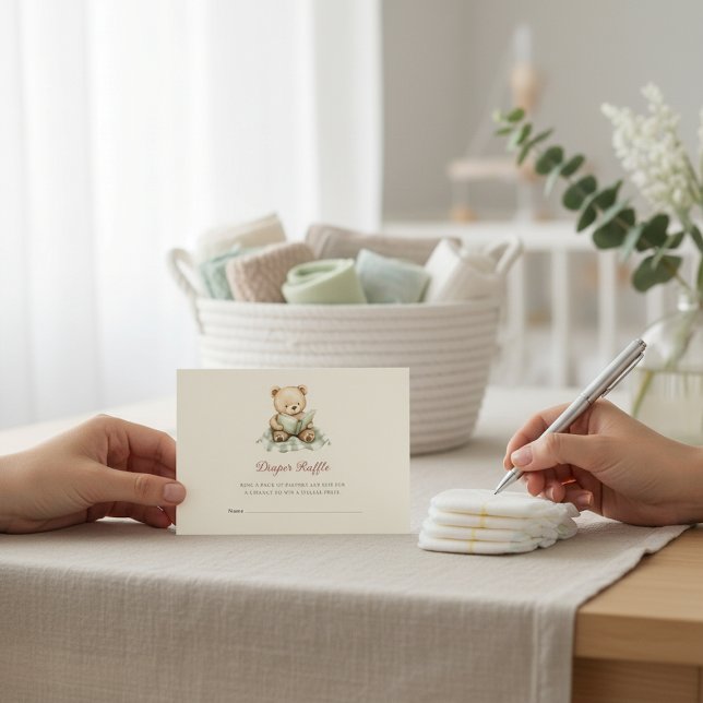 Cartão De Informações Baby Shower Diaper Raffle Card with Teddy Bear (Criador carregado)