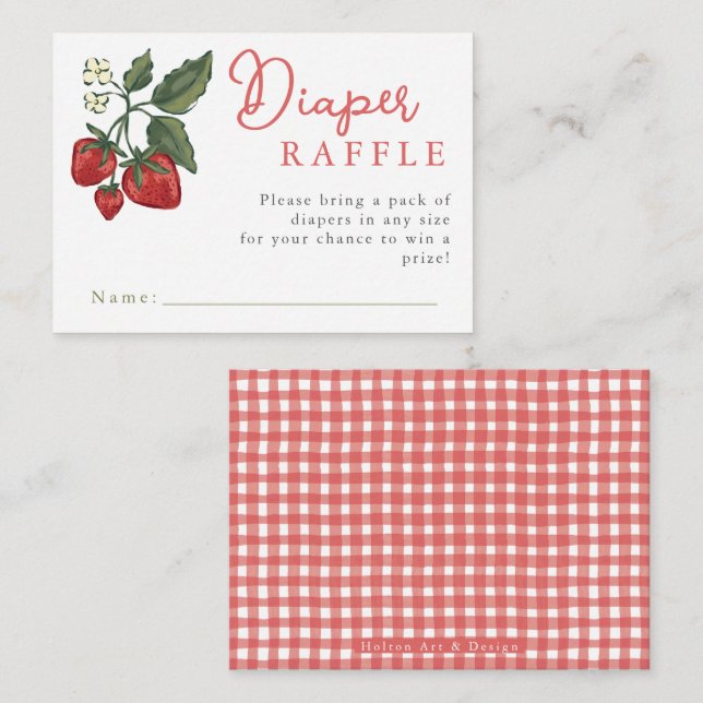 Cartão De Informações Baby Shower Diaper Raffle Ticket Berry Theme (Frente/Verso)