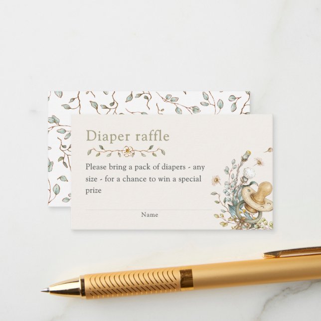 Cartão De Informações Baby Shower Rustic Botanical Diaper Raffle (Frente/Verso In Situ)