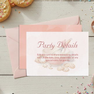 Cartão De Informações Baking Party Birthday Party Details Pink 