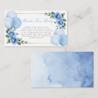 Cartão De Informações Balão de Aquarela Azul Floral Menino livros para b