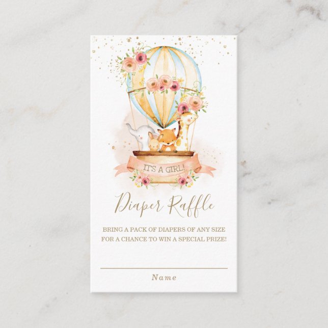 Cartão De Informações Balão de Ar Quente Bebês Fralda Raffle Chá (Frente)