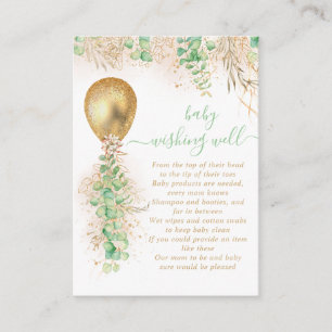 Cartão De Informações Balão Eucalyptus Dourado Bebê desejando bem