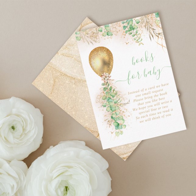 Cartão De Informações Balão Eucalyptus Dourado Glitter Book Para Bebê (Criador carregado)