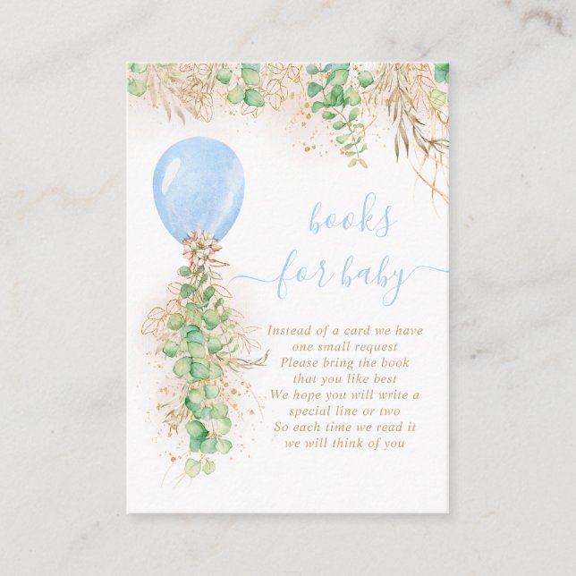 Cartão De Informações Balão-Menino Eucalyptus Dourado Glitbook Para Bebê (Frente)